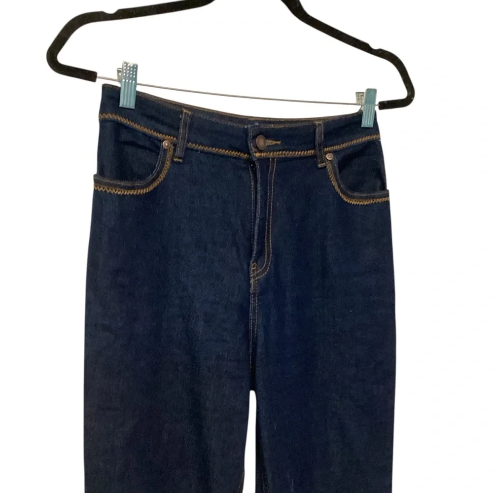 High Waist Cuffed Flare Leg Jeans In Dark Rinse Wash - Picture 3 of 7
